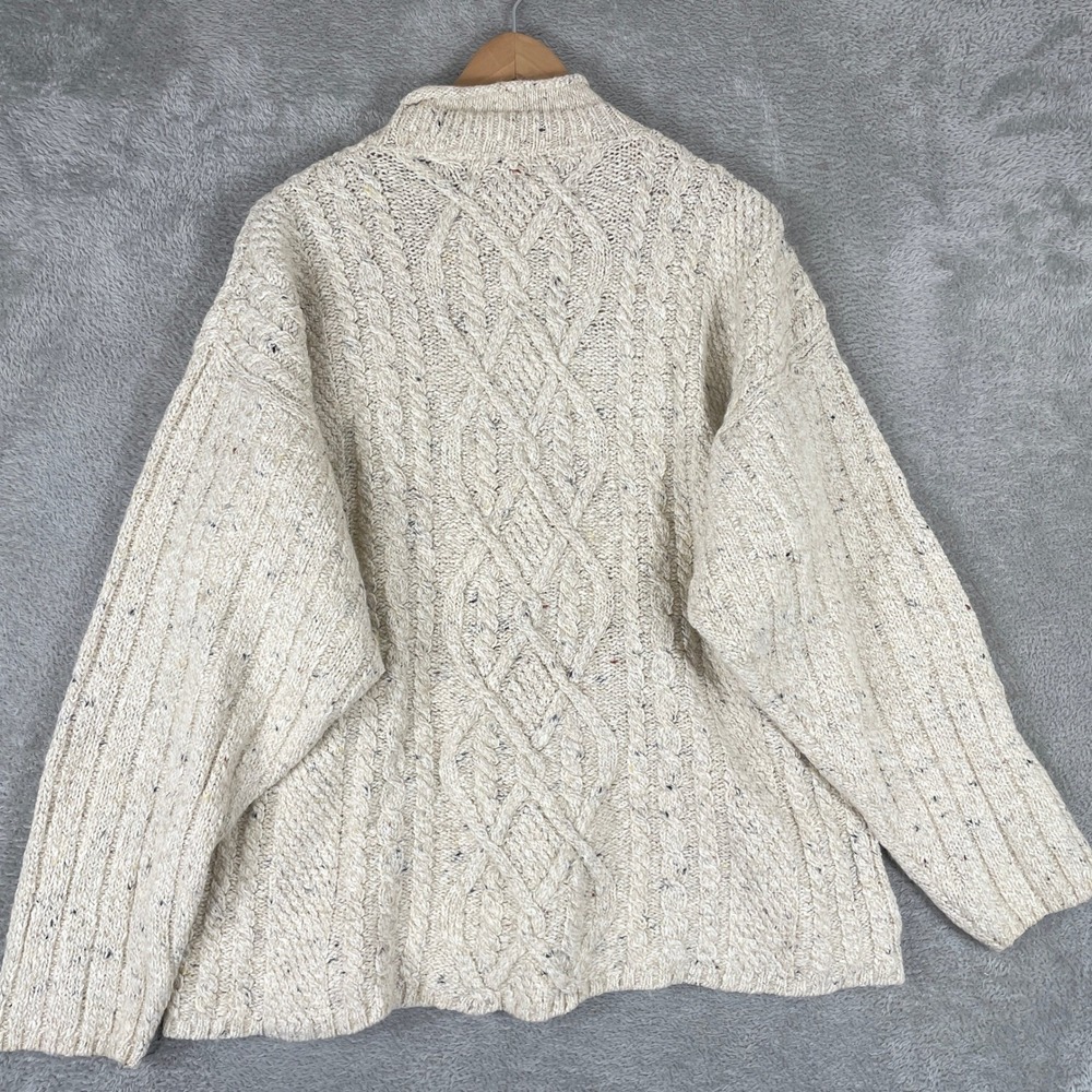 Structure Cable Knit Sweater Womens Large Cream Wool Blend Mock Neck Vintage - Picture 5 of 8